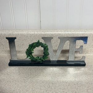 Metal LOVE Sign with Green Wreath
